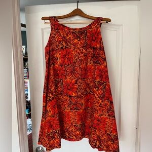 Vintage 1960s Batik Red and Orange Floral Cotton Mini Dress